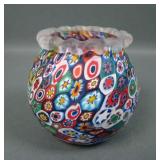 Italian Millefiori Rosebowl W/Crimped Frosted Edge