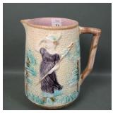 Antique Majolica Female Decorated Water Pitcher