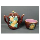 Staffordshire Pear Decorated Teapot & Finger Bowl