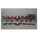 Eight Piece Lot of Bohemian Ruby/ Clear Stems