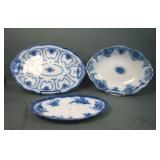 Three Piece English Flow Blue Oval Serving Items