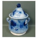 Antique English Flow Blue Decorated Covered Sugar