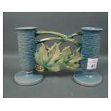 Roseville Art Pottery Blue Bushberry Dbl Bud Vase