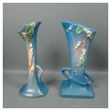 Two Roseville Art Pottery Blue Snowberry Vases