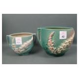 Two Roseville Art Pottery Green Foxglove Vases