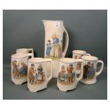 Roseville Pottery Creamware Dutch 7 Pc Tankard Set