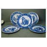 Five Wedgewood Flow Blue Ivanhoe Scenic Plates