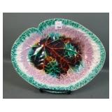 Antique Majolica Begonia Leaf Oval Plate