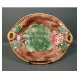 Antique Majolica Oval Geranium Decorated Oval Tray