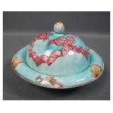 Majolica Blue Decorated Covered Muffin Dish