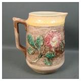 Majolica Sunflower & Basketweave Decorated Pitcher