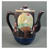 Antique Majolica Japonaiserie Bird & Fan Teapot