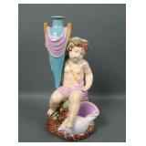 George Jones?  Majolica Sitting Cupid Bud Vase