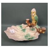 Majolica Double Candle Leaf Parrot Plate