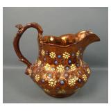 English Copper Luster Daisy Decorated Pitcher
