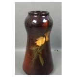 Artist Signed Standard Glaze Rose Decorated Vase