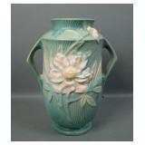 Roseville Pottery Green Peony Handled Vase