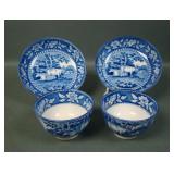 Tw0 English Flow Blue Decortaed Tae Cups & Saucers