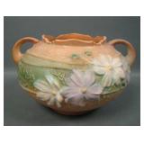 Roseville Pottery Tan/Green Cosmos Handled Vase