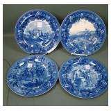 Four Wedgewood Blue & White Historical Plates