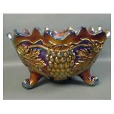 Fenton Blue Grape & Cable Ruffled Fruit Bowl