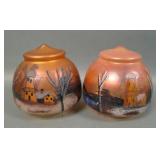 Two Czech Carnival Glass Decorated Shades