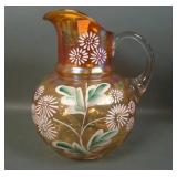 Fenton Marigold Enameled Daisies Bulbous Pitcher