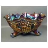 Fenton Blue Grape and Cable Ruffled Fruit Bowl