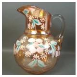 Fenton Cherries & Blossoms Enamel Bulbous Pitcher