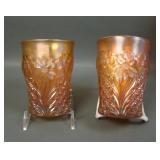 Two U.S. Glass Cosmos and Cane Tumblers