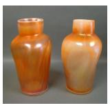 Two Dugan Peach Opal Triple Pinched Vases