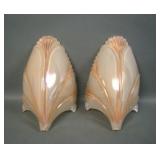 Two Art Deco iridised Bat Wing Slip Lamp Shades