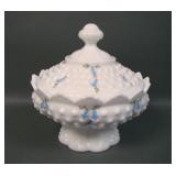 Fenton Hobnail Milk Glass Bluebell Covered Candy