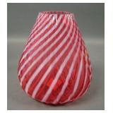 1930's Fenton Cranberry Opal Spiral Optic Ivy Vase