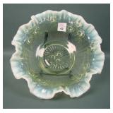 Fenton Topaz Opal Cabbage Rose Crimped Bowl