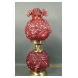 Fenton Cranberry Puffy Rose GWTW Lamp