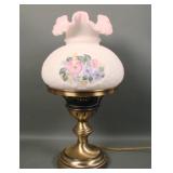 Fenton Satin Glass Decorated Boudoir Lamp