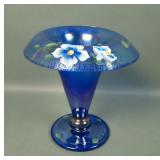 Fenton Blue Iridised Stretch Glass Decorated Vase