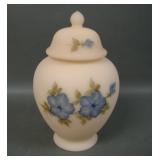 Fenton Brown Satin Dogwood Decorated Temple Jar