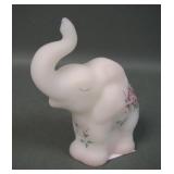 Fenton White Satin Decorated Elephant Figure
