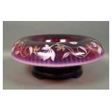 Fenton Plum Opal Decorated Rolled Edge Bowl