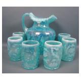 Fenton Persian Blue Daisy & Fern Water Set