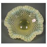 Fenton Topaz Opal Hobnail Lg Crimped Bowl