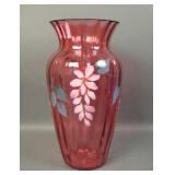 1993 Fenton Cranberry Ribbed Decorated Vase