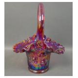 Fenton Ruby Red Iridised Roses Basket