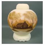 3 Piece Fenton Satin Custard Decorated Ginger Jar