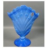 Fenton Periwinkle Blue Plume Fan Vase