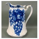 W. Adams English Flow Blue 'Vine' Water Pitcher