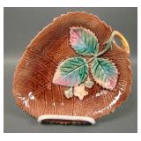 Circa Late 1800's Maolica Strawberry leaf Tray