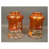 Two Czech Glass Iridised Scenic Lamp Shades